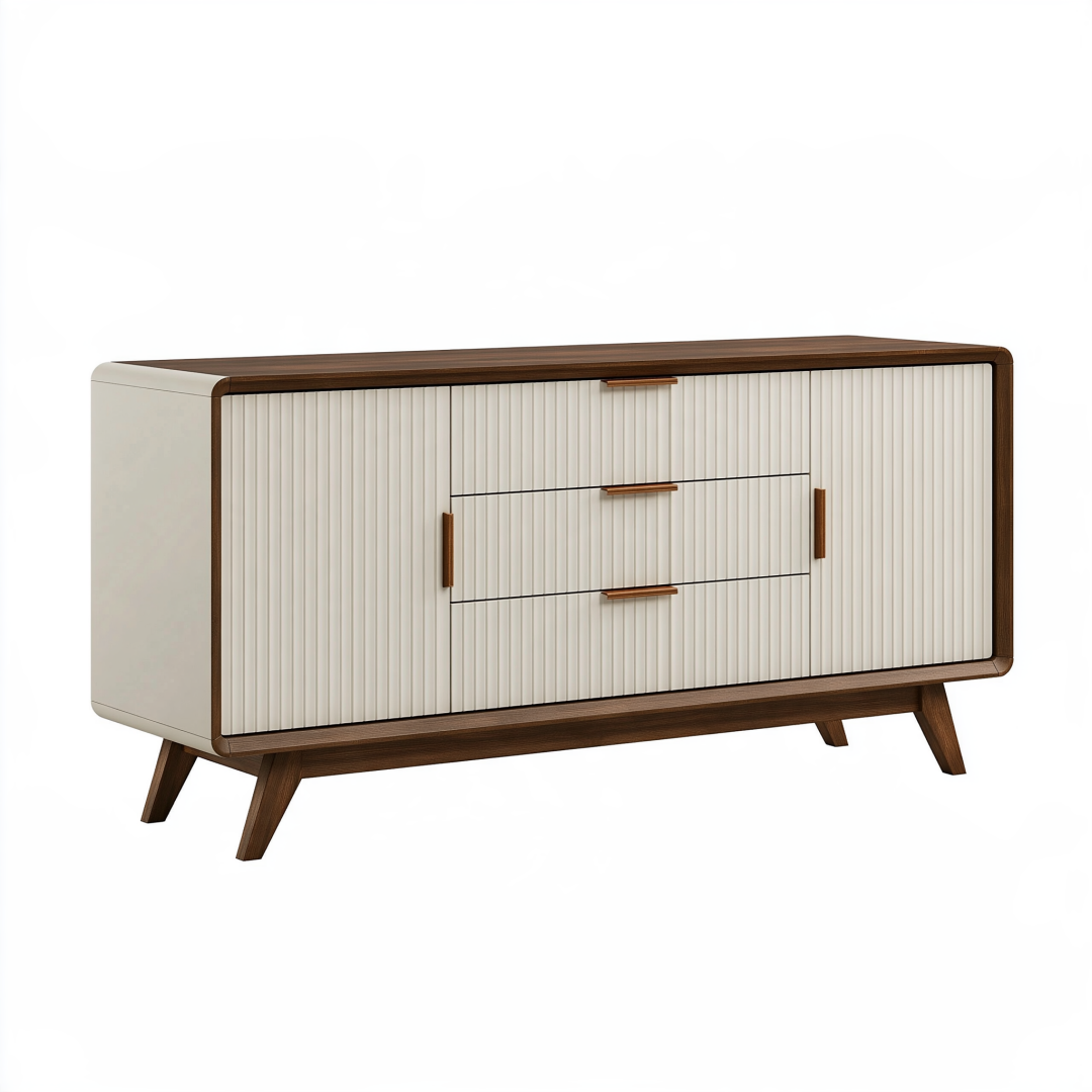 Buffet 160 cm en bois brun et crème avec 3 tiroirs style rétro