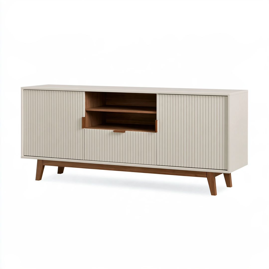 Buffet 180 x 45 x 80 cm en bois beige et brun avec portes coulissantes style scandinave