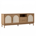 Buffet 180 x 40 x 85 cm en bois brun et cannage avec rangements style bohème