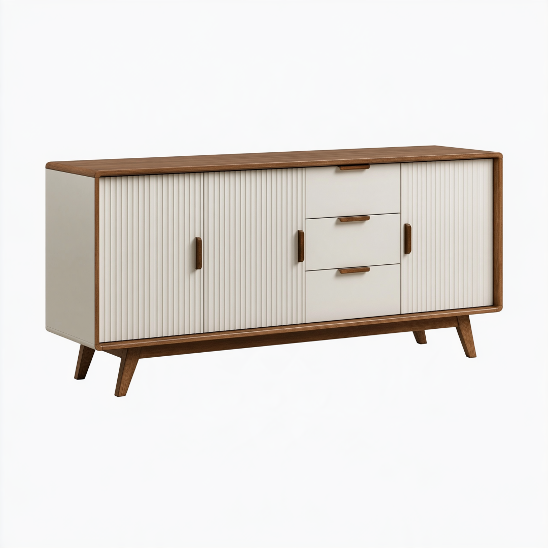 Buffet 160 cm en bois marron et blanc avec 3 tiroirs style rétro