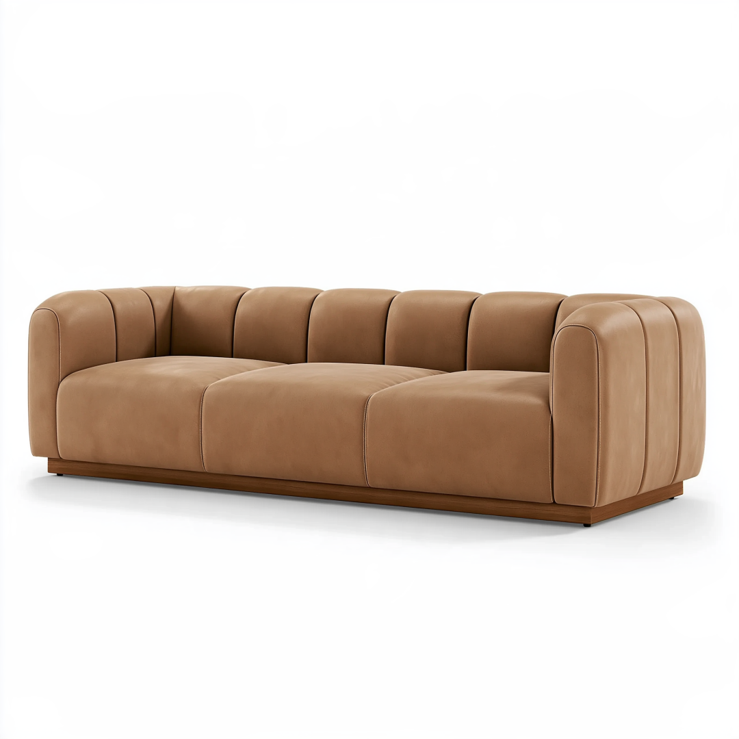 Canapé 3 places 230 cm revêtement aspect cuir camel style contemporain
