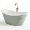 Baignoire îlot 170 cm en acrylique vert sauge et blanc avec robinet doré style contemporain