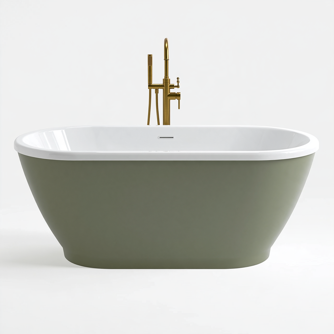 Baignoire îlot ovale 170 x 75 cm en acrylique vert olive et blanc style contemporain