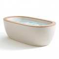 Baignoire îlot 170 x 75 cm blanche en résine avec rebord effet bois - style contemporain