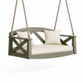 Balancelle de jardin 140 cm en bois vert kaki avec assise rembourrée suspendue