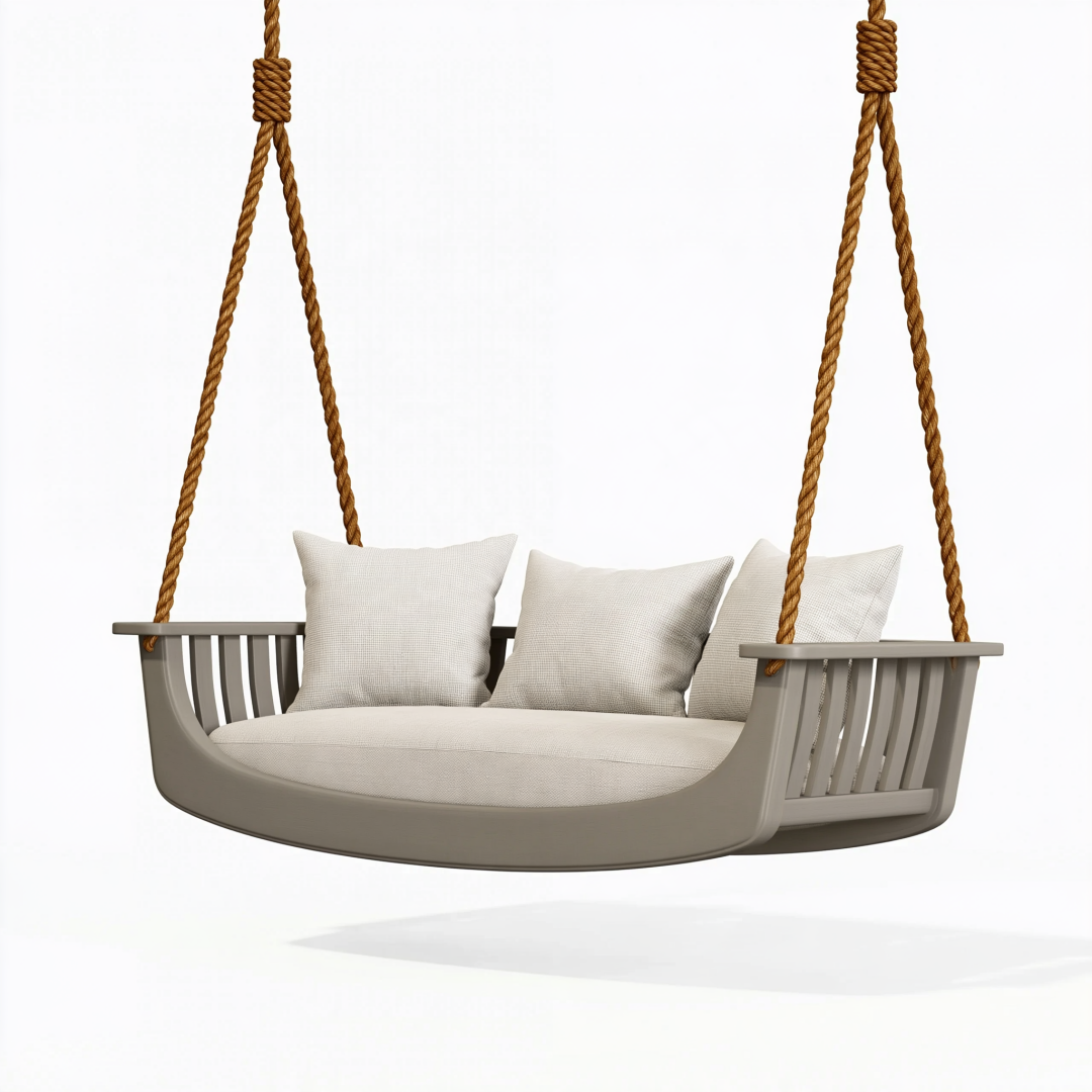 Balancelle suspendue 2 places 150 x 75 x 55 cm beige et marron en cordes tressées pour extérieur style contemporain