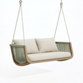 Balancelle suspendue 2 places 150 x 75 x 65 cm en bois beige et vert sauge style contemporain