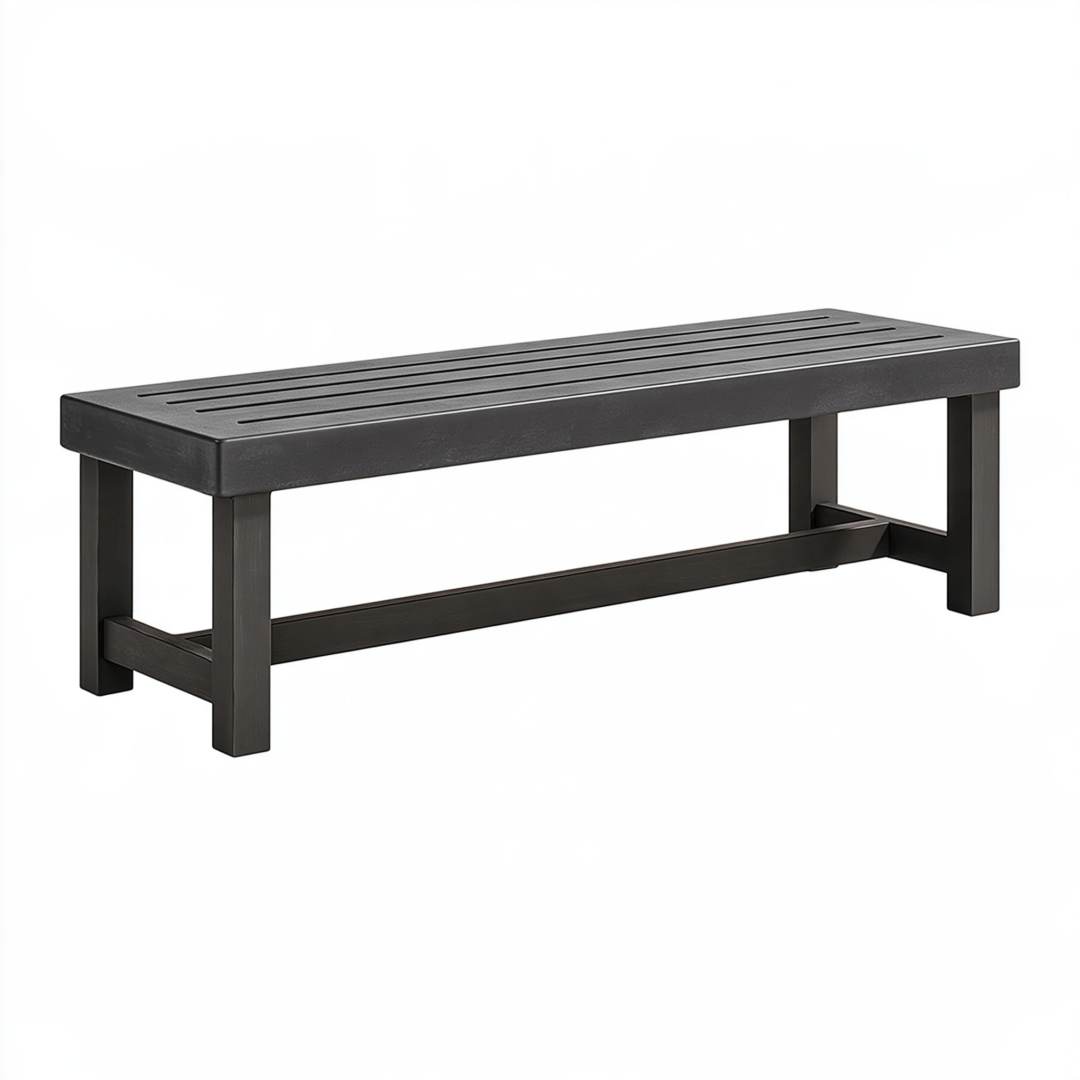 Banc de jardin 122 x 38 x 45 cm en acier noir à lattes style contemporain