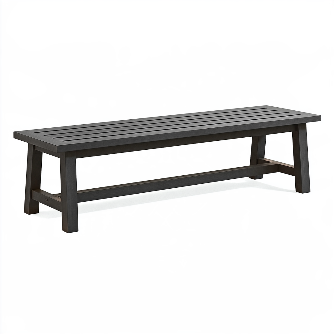 Banc de jardin 180 x 40 x 45 cm en aluminium noir à lattes sans dossier