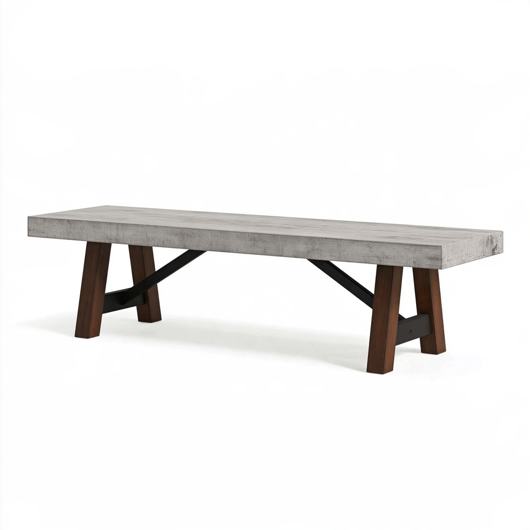 Banc de salle à manger 180 x 40 cm bois gris et brun avec renfort métallique style industriel