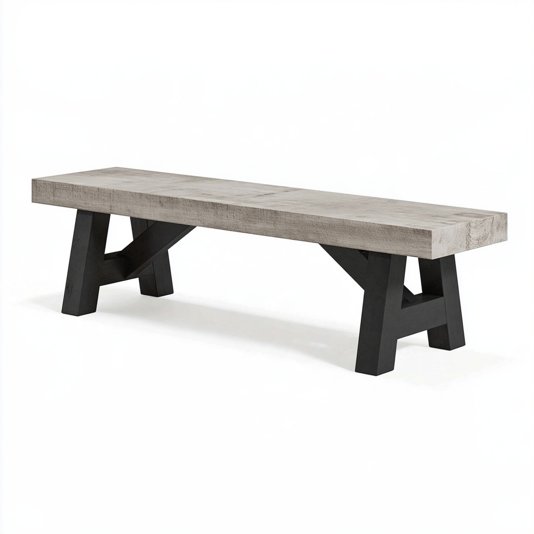 Banc 180 x 40 x 45 cm en bois gris et noir style industriel