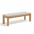 Banc 140 x 40 cm en bois naturel et tissu beige côtelé - assise rectangulaire contemporaine