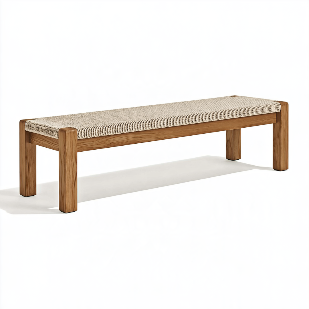 Banc 120 x 40 x 45 cm en bois brun avec assise tressée beige style naturel